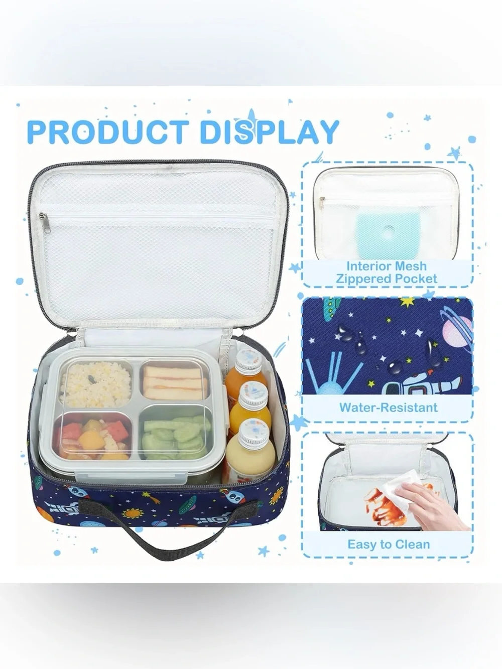 Kids Space Lunch Bag – Blue Astronaut Print